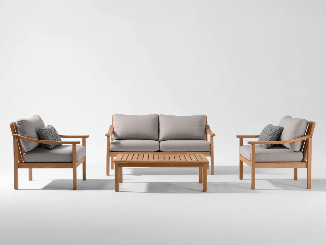 Gartentisch- und Stuhlset 285×190×82 cm - Holz/Hellgrau - Outdoor-Sitzgruppe mit Zweisitzer und rechteckigem Couchtisch-Zariaradwell