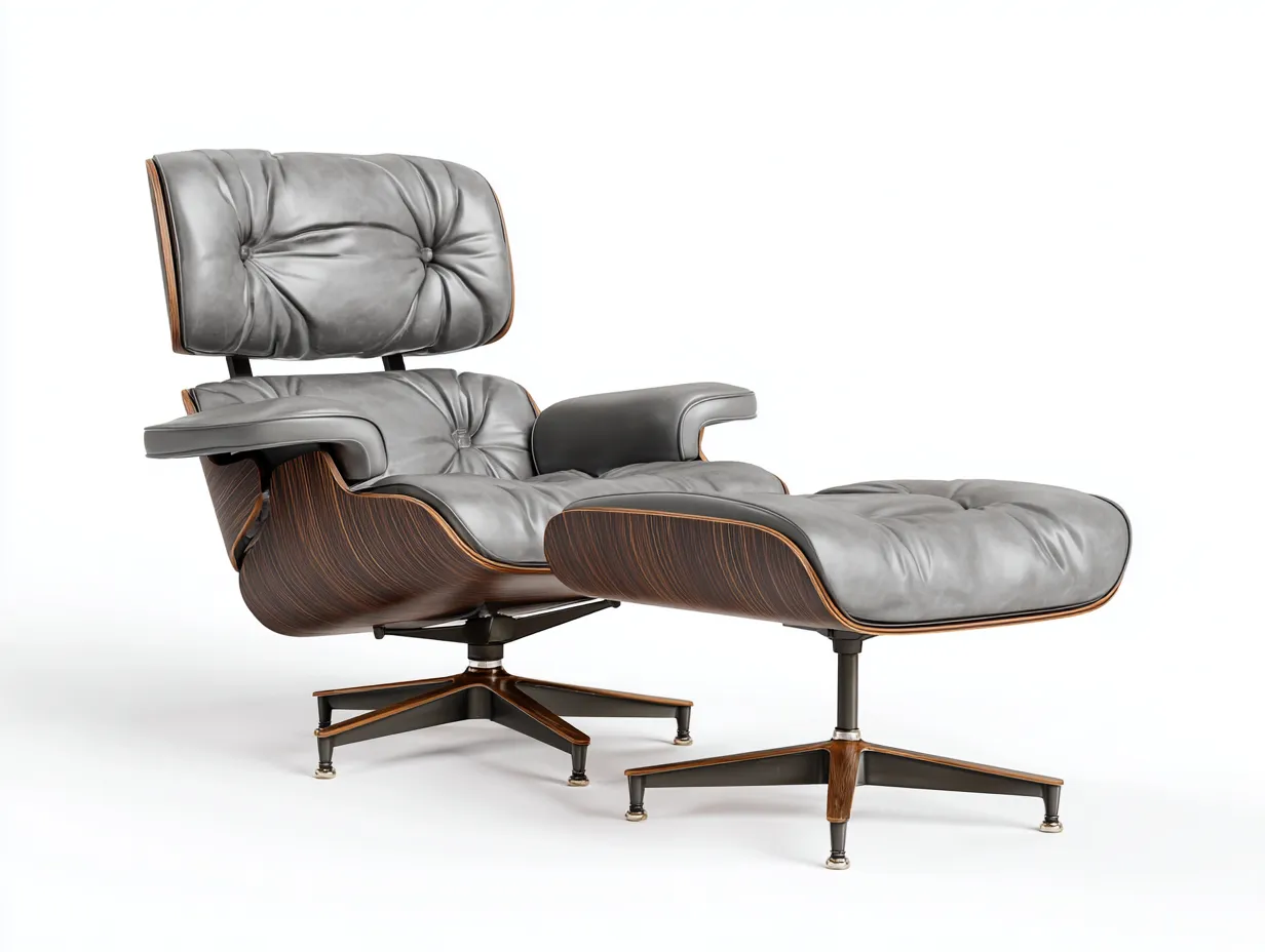 Sessel 85×90×102 cm - Polsterung Holz und Metall - grau/holz - für das Wohnzimmer - mit Fußhocker und Drehfunktion-Zariaradwell