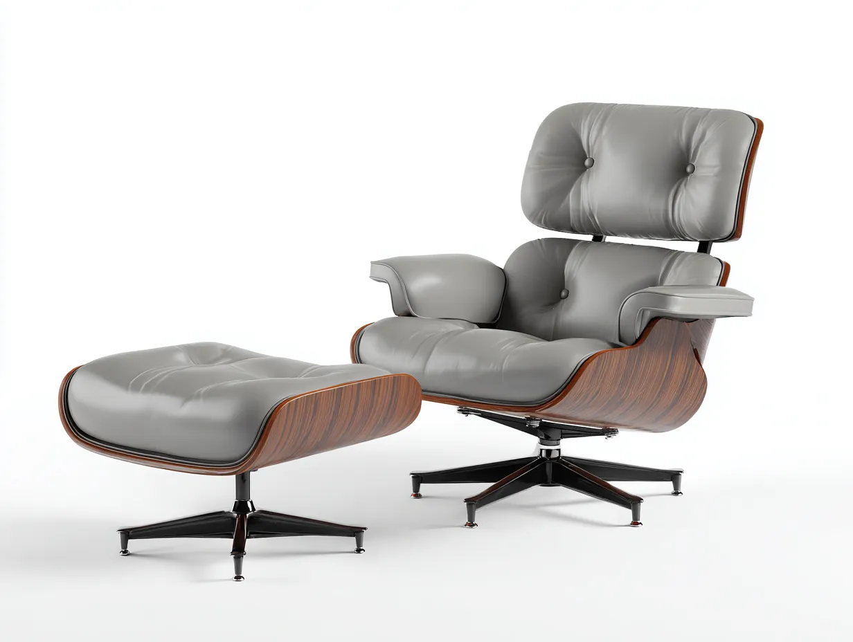 Loungesessel 85×86×87 cm - Leder/Grau/Braun - Drehbarer Relaxsessel mit geformter Holzschale und Fußhocker-Zariaradwell