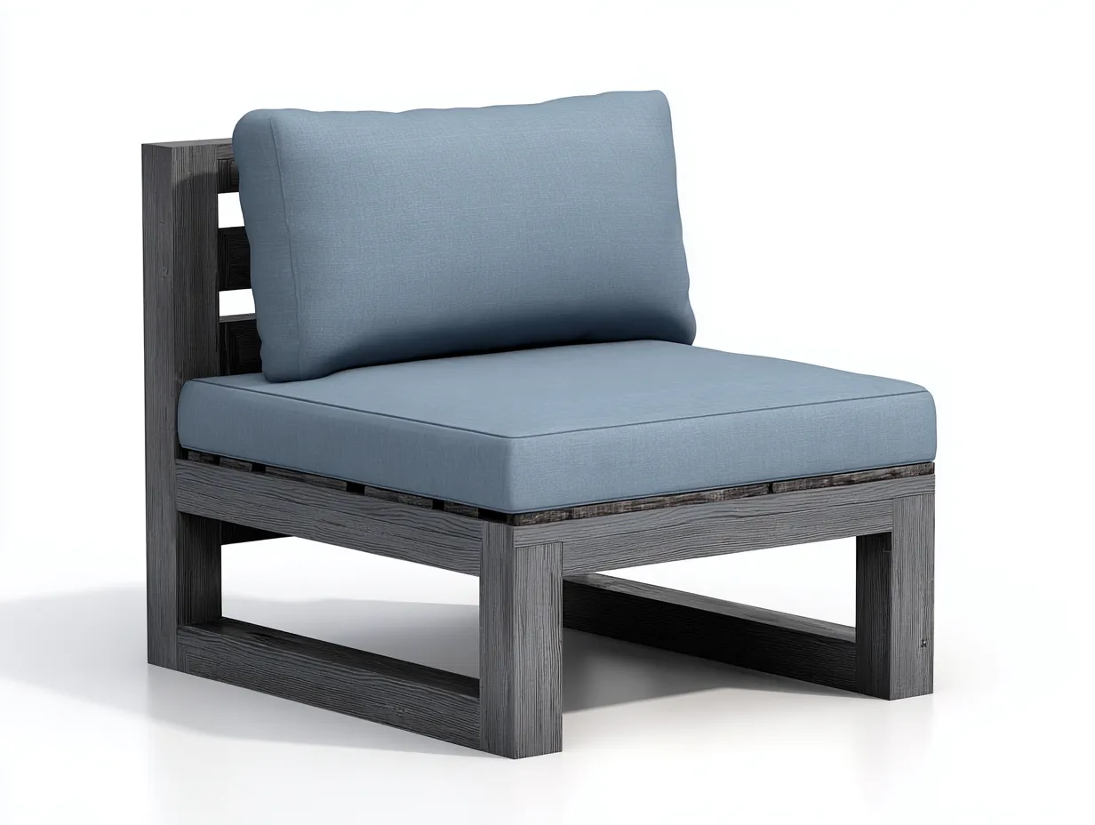 Outdoor-Freizeitstuhl 80×84×79 cm - Dunkelgrau/Hellblau - breiter Holz-Loungestuhl mit gepolsterter Sitzfläche-Zariaradwell
