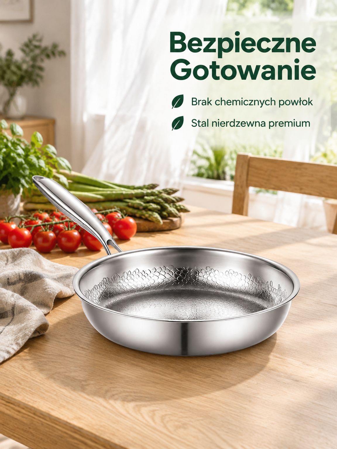  ręcznie młotkowana patelnia nieprzywierająca bez powłoki