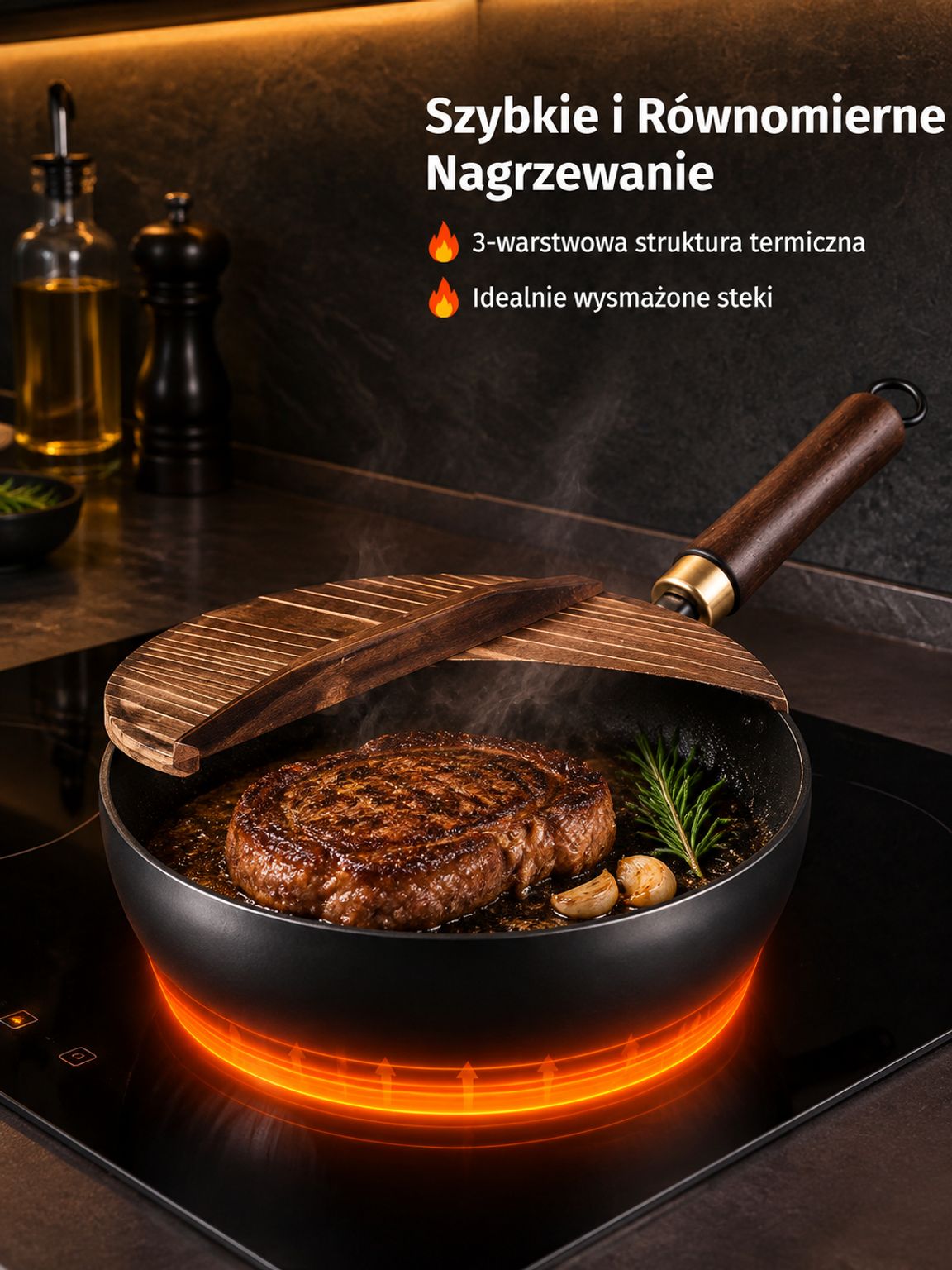 Patelnia nieprzywierająca, wyprodukowana w Japonii, z niemieckim certyfikatem zdrowotnym.