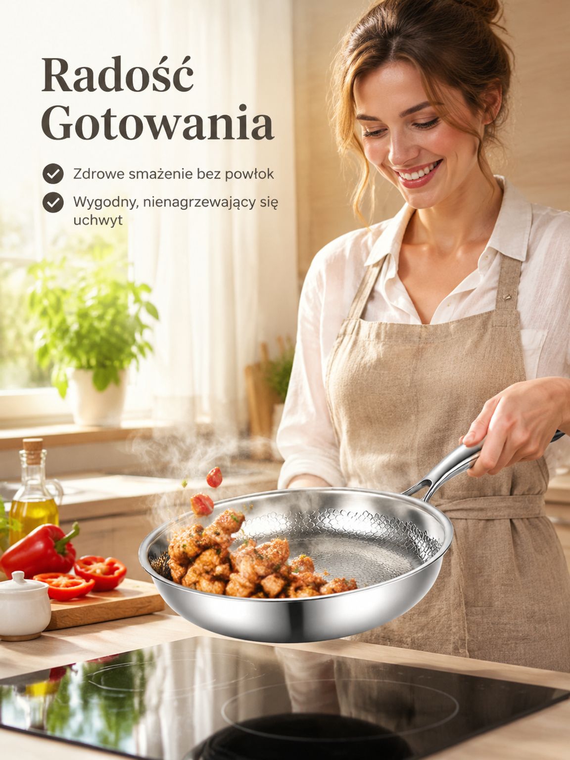  ręcznie młotkowana patelnia nieprzywierająca bez powłoki