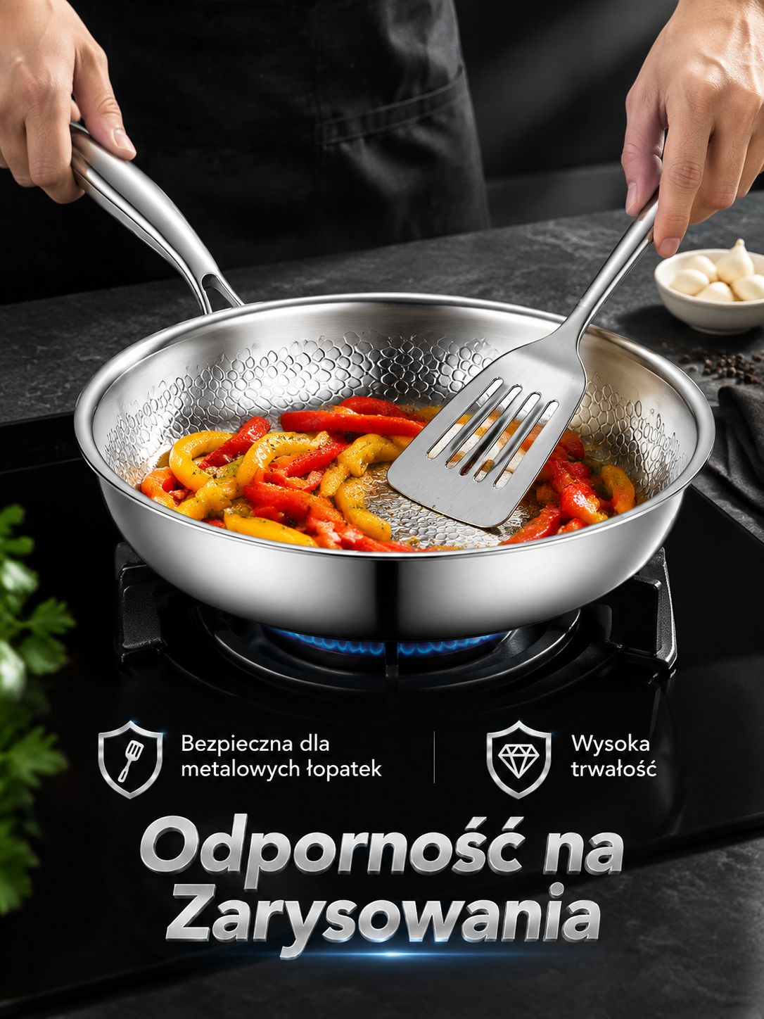  ręcznie młotkowana patelnia nieprzywierająca bez powłoki
