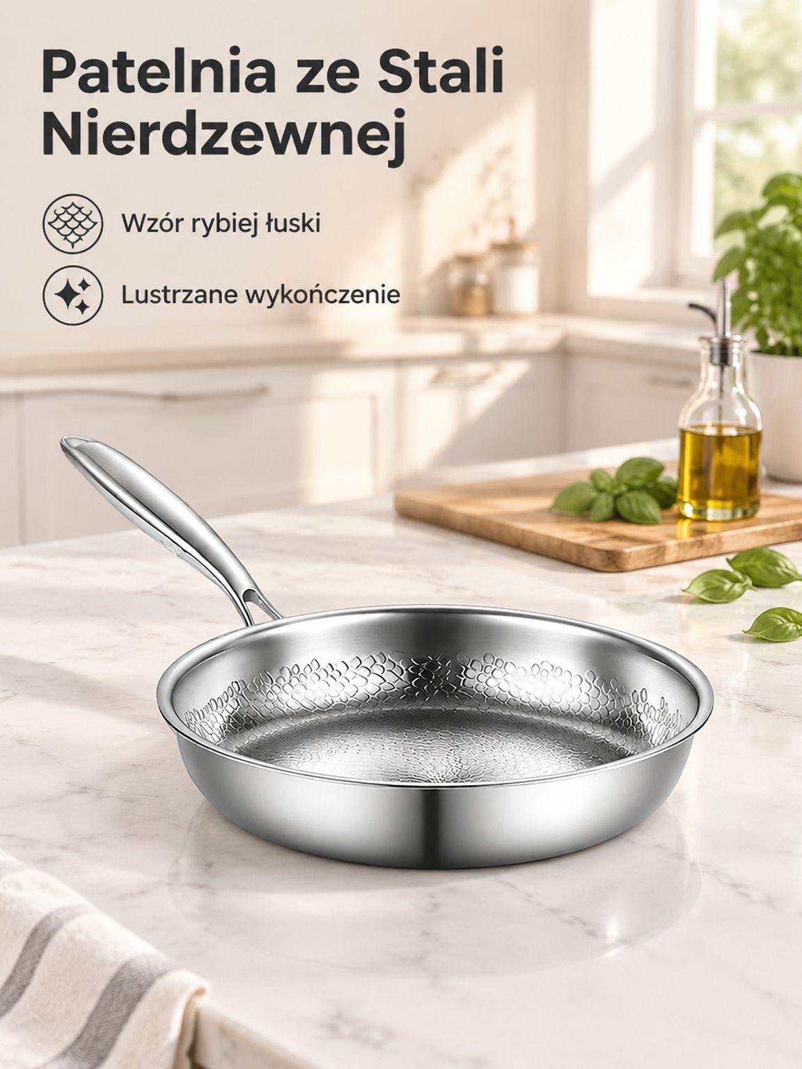  ręcznie młotkowana patelnia nieprzywierająca bez powłoki