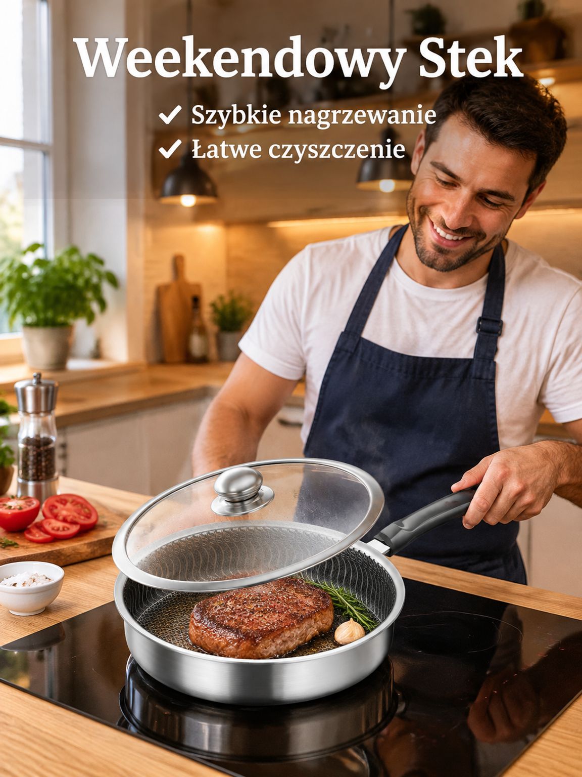 Patelnia ze stali nierdzewnej do smażenia jajek i steków