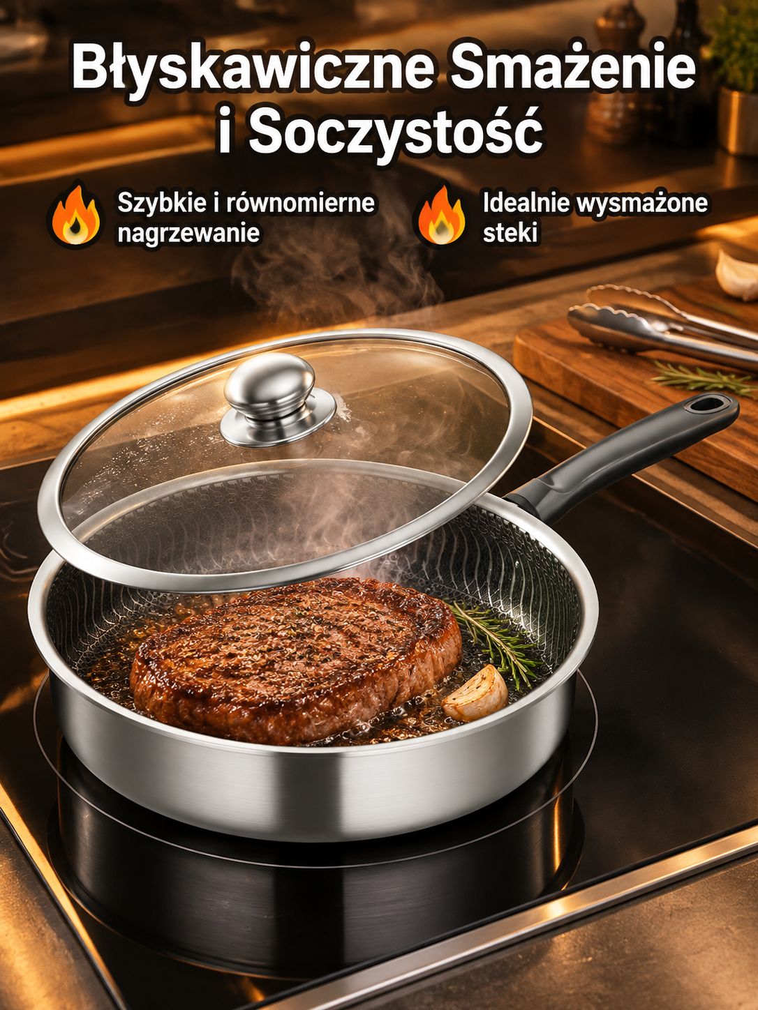 Patelnia ze stali nierdzewnej do smażenia jajek i steków