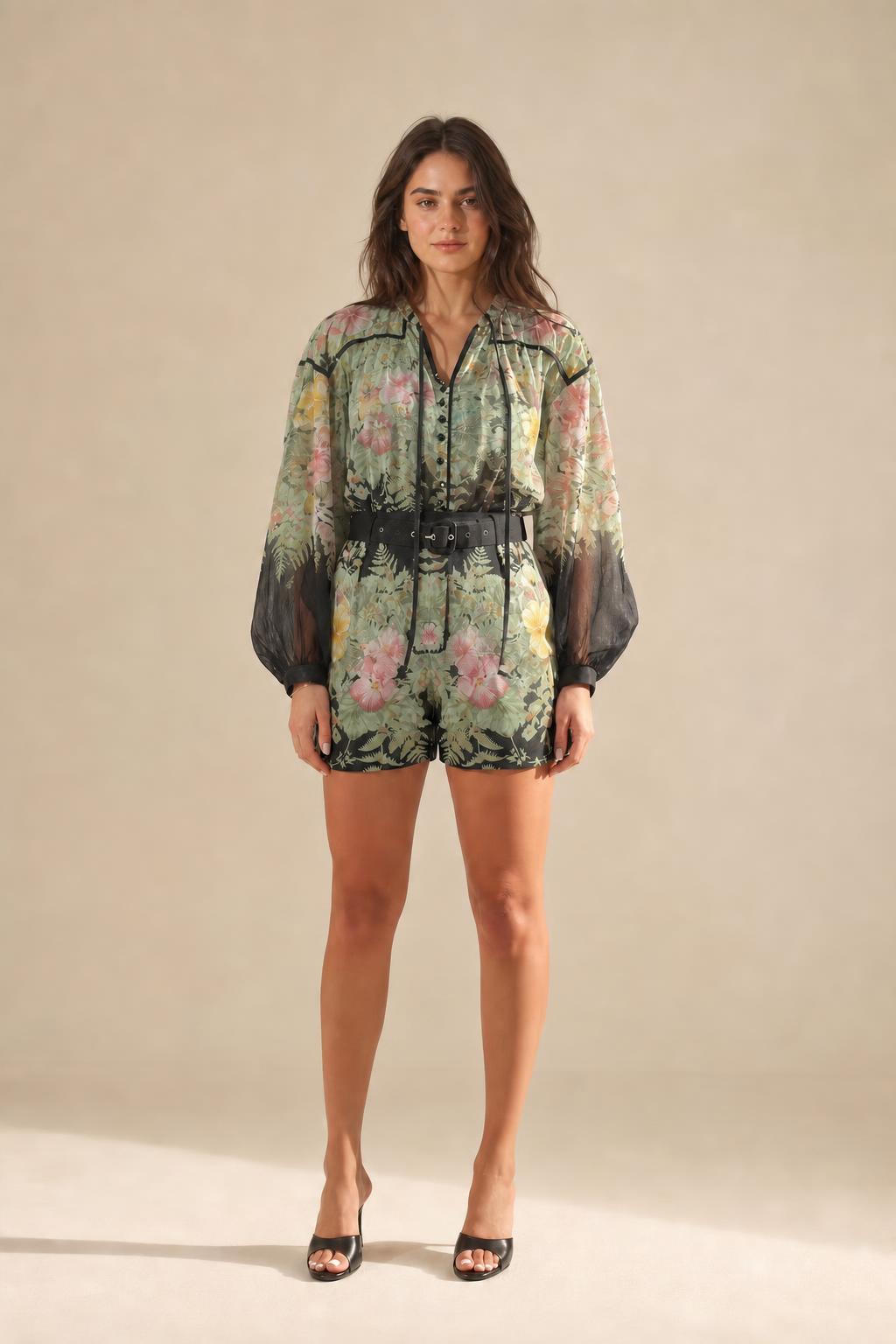 Sage floral romper variant front view