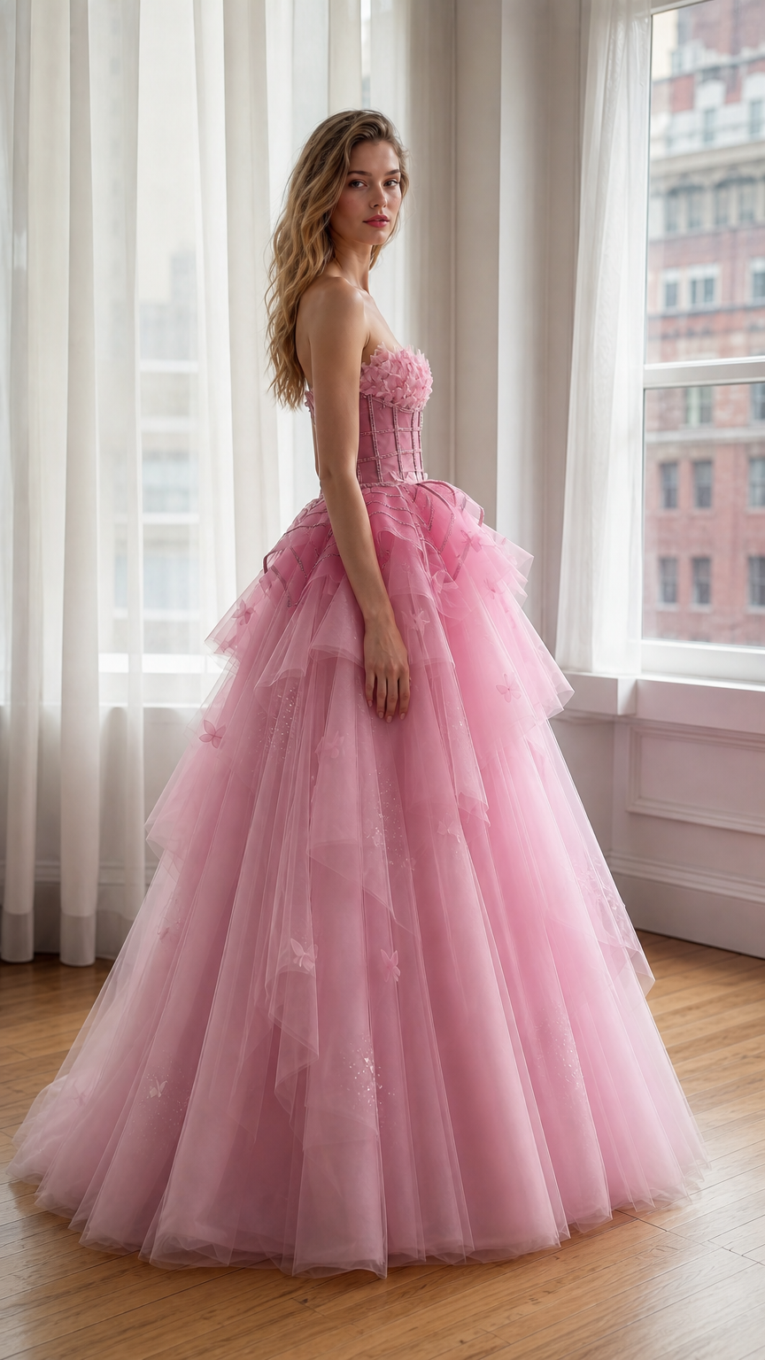 Pink Tulle Ball Gown Side Profile