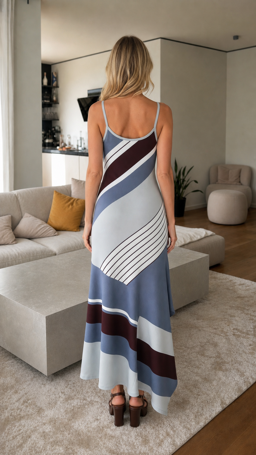 Back view of Light Blue maxi dress