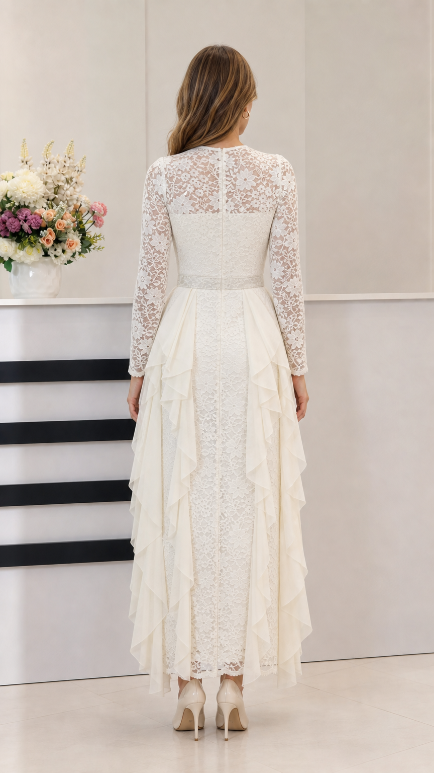 Off White formal lace maxi dress back view