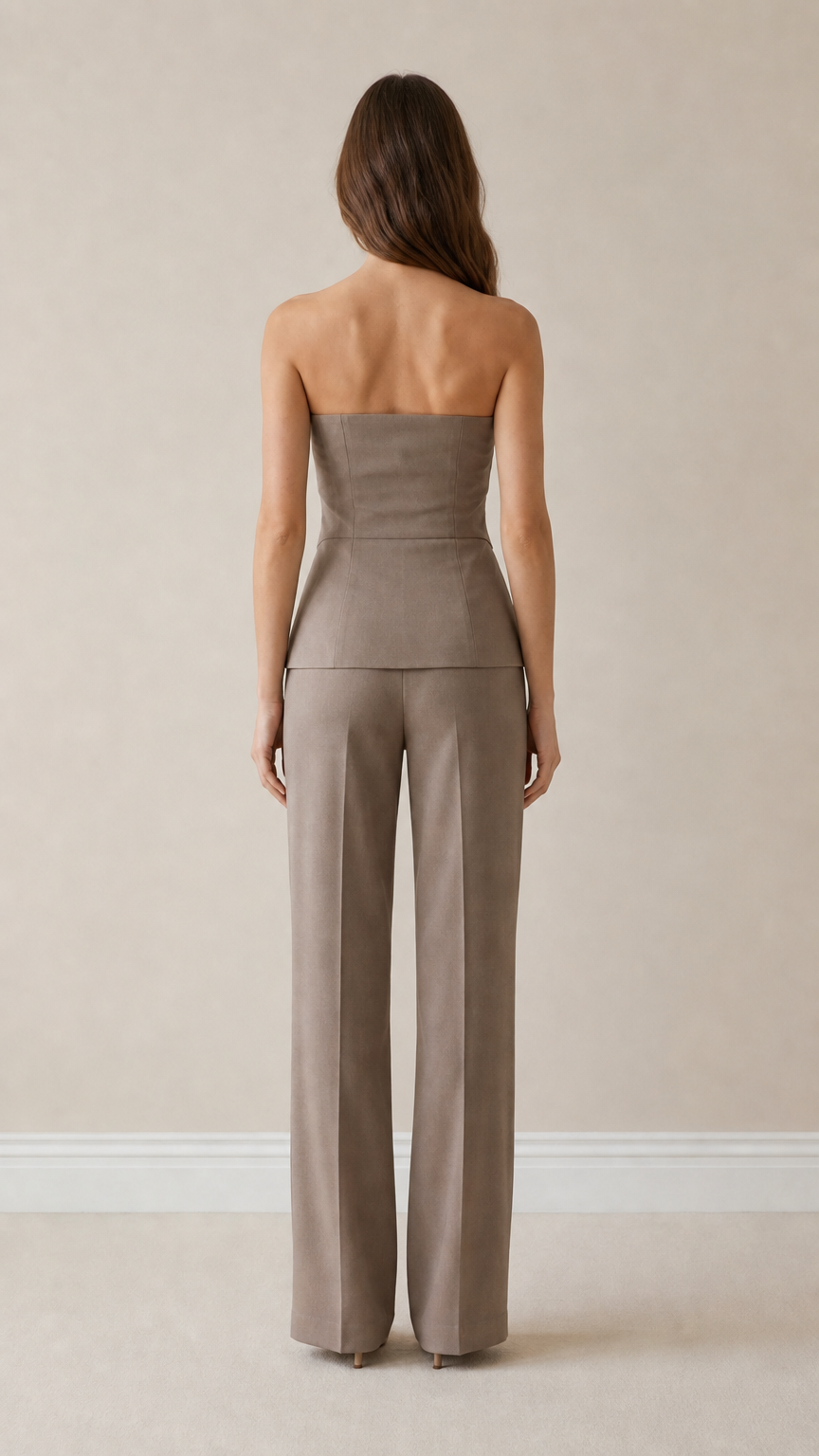 Back view of taupe pant set