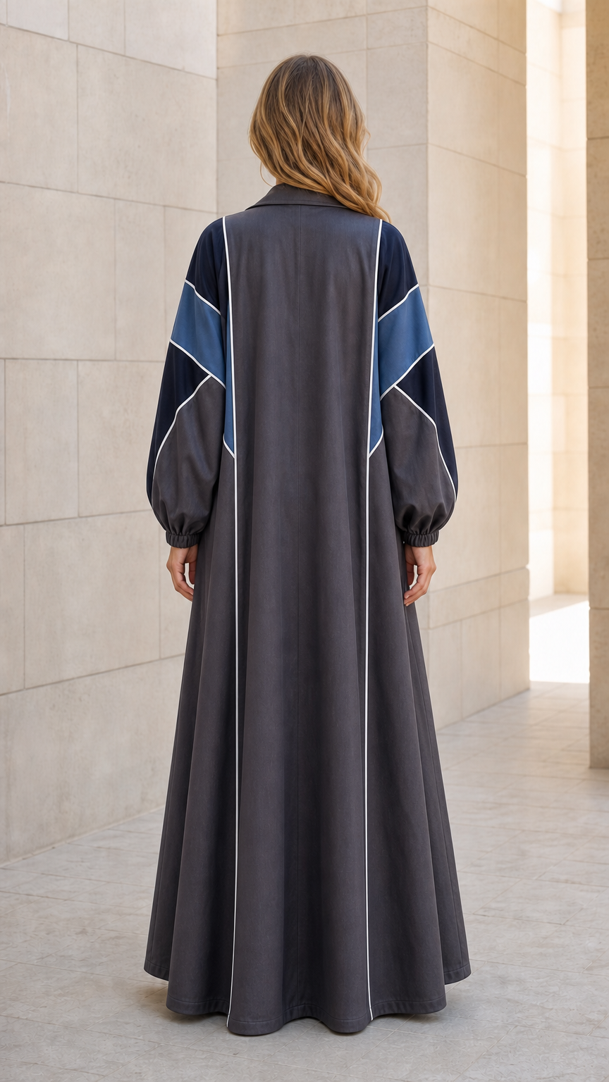 Back view of Charcoal Grey maxi duster set