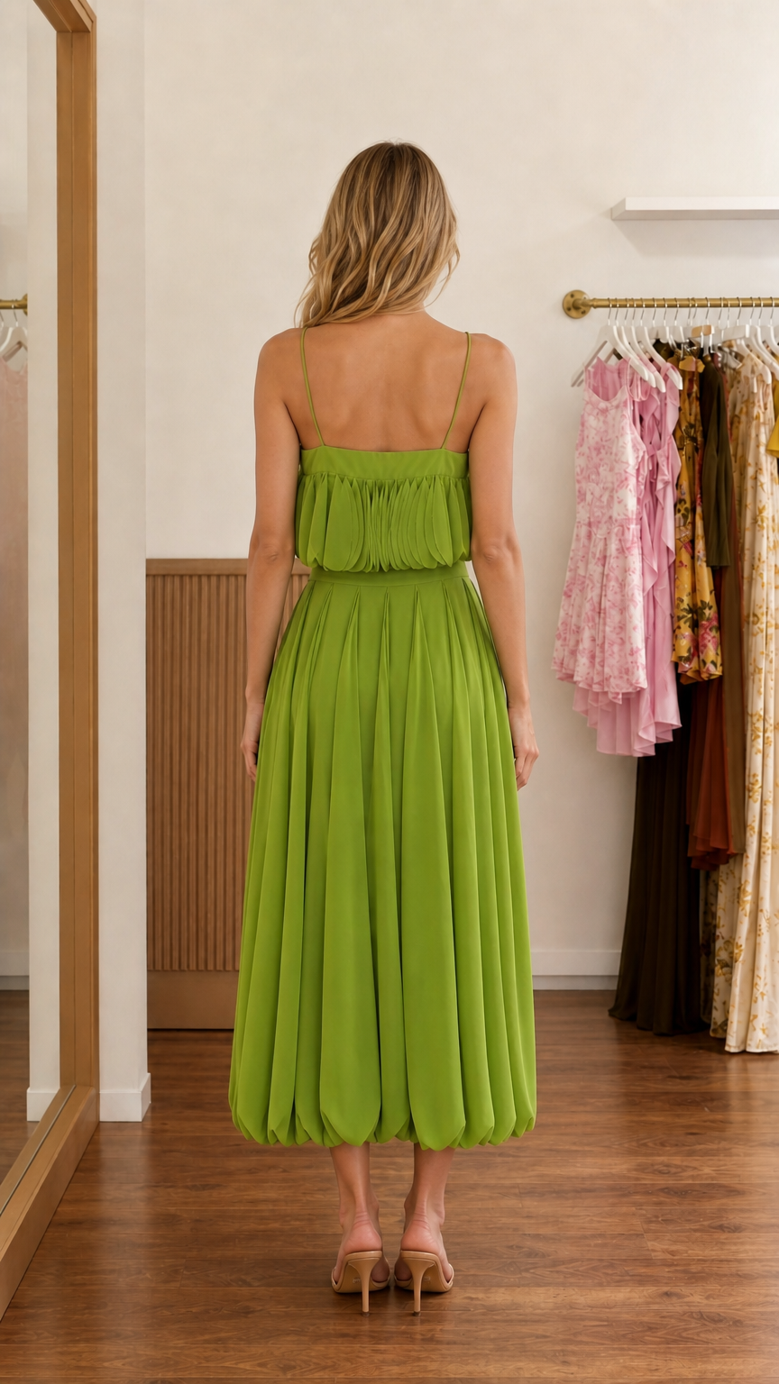 Back view of green two-piece set