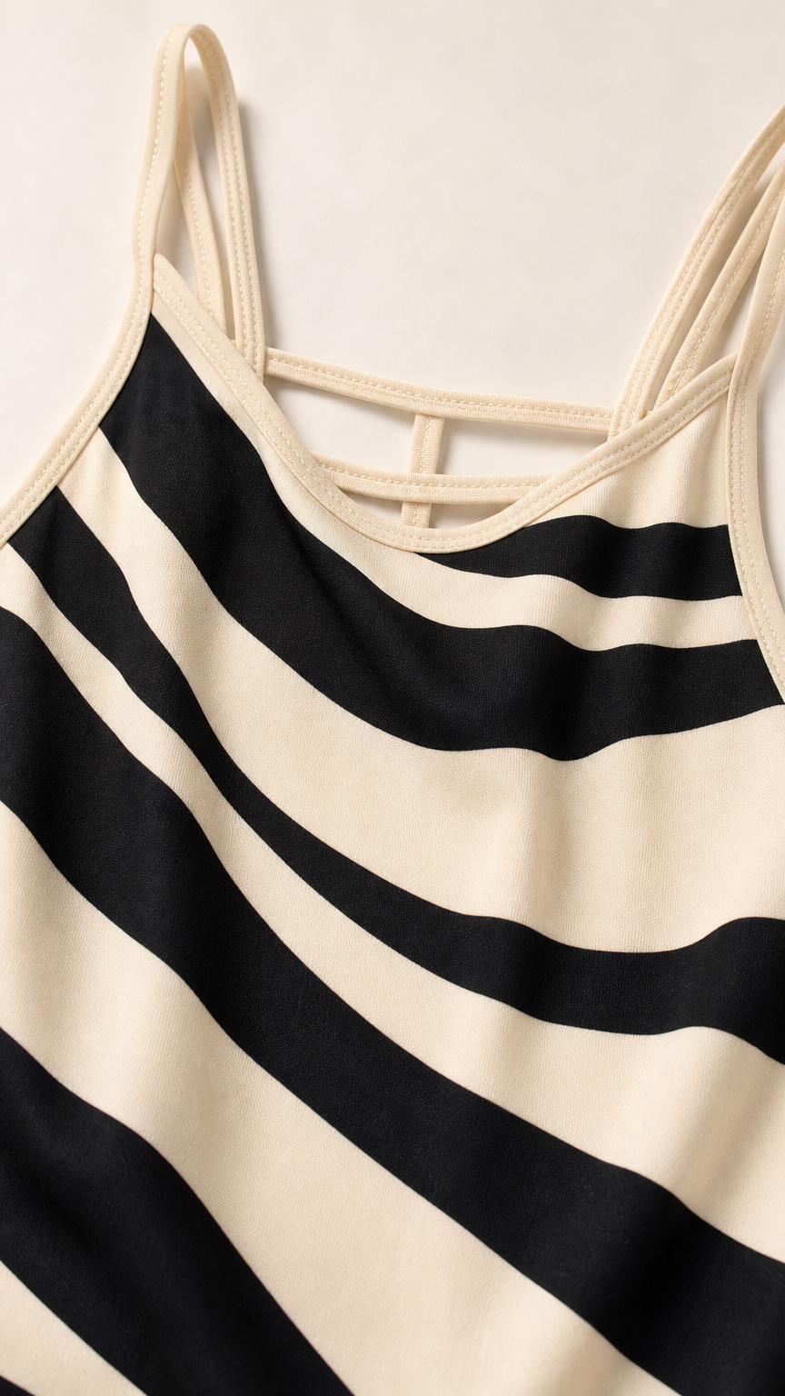 Close-up of zebra pattern fabric and strap construction
