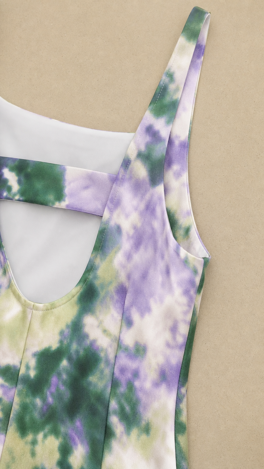 Close-up of fabric texture, straps, and cutout back detail