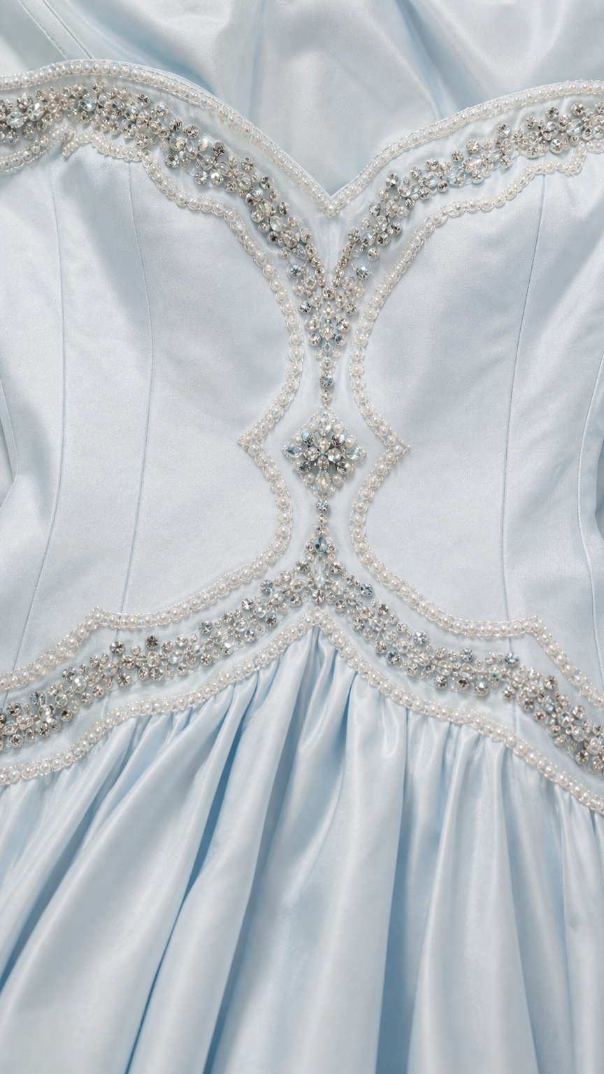Close-up of crystal and bead embellished bodice detail