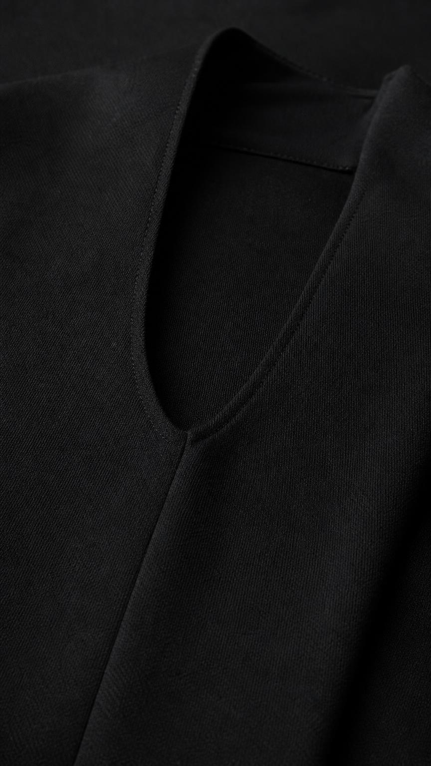 Close up of textured fabric and halter neckline