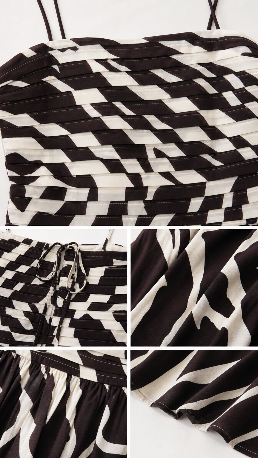 Close-up details of bodice, fabric texture, and hem