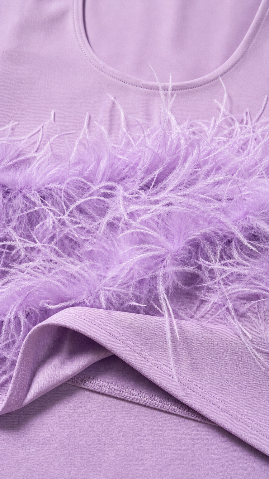Close-up detail of soft fabric and feathered waistband