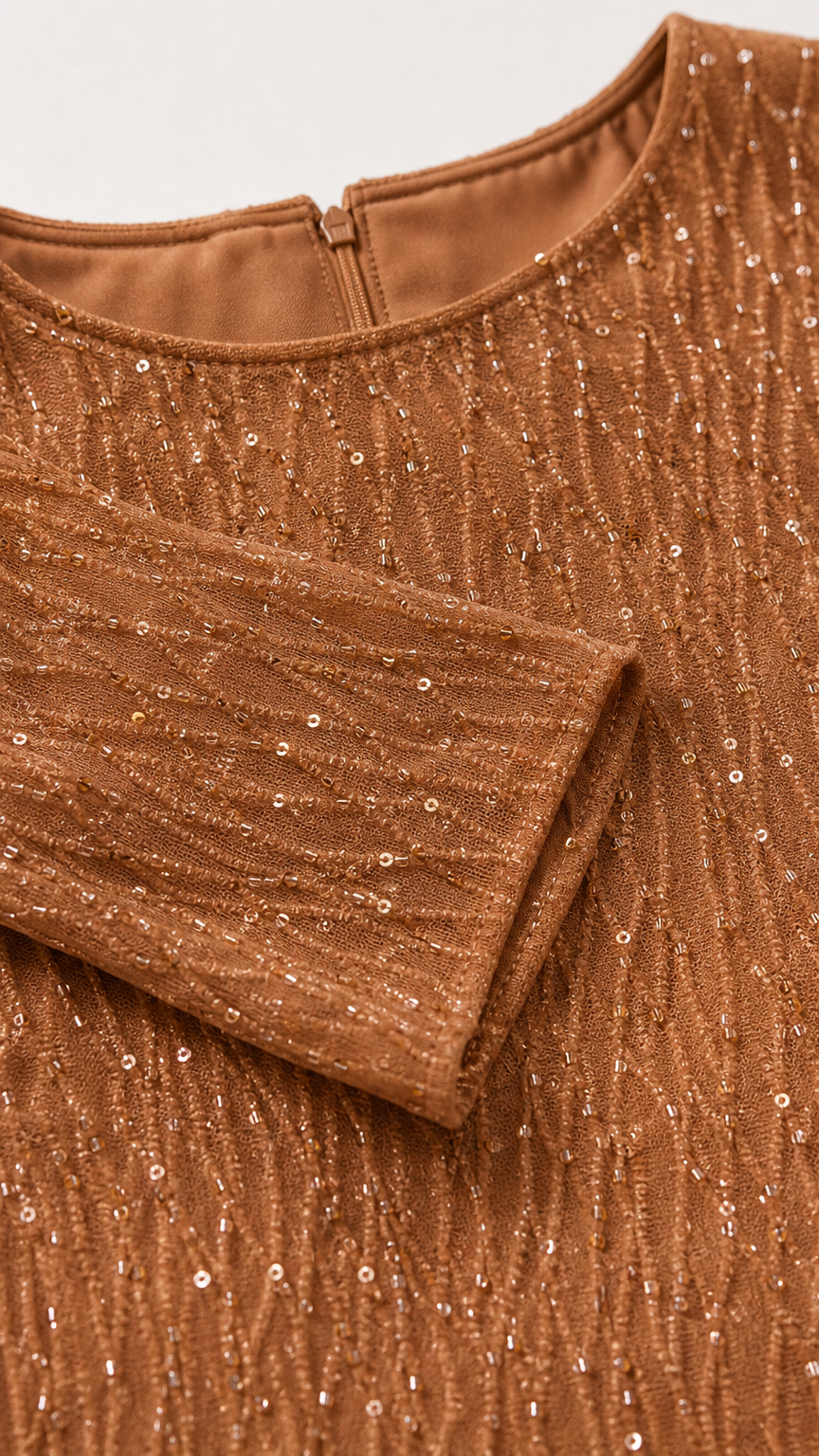 Close-up detail of shimmering textured mesh fabric and interior lining