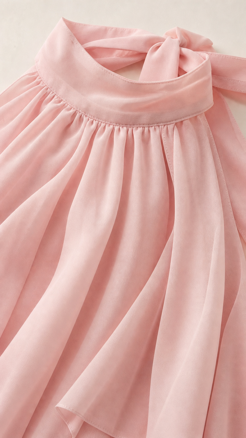Close-up of pink chiffon fabric and halter collar