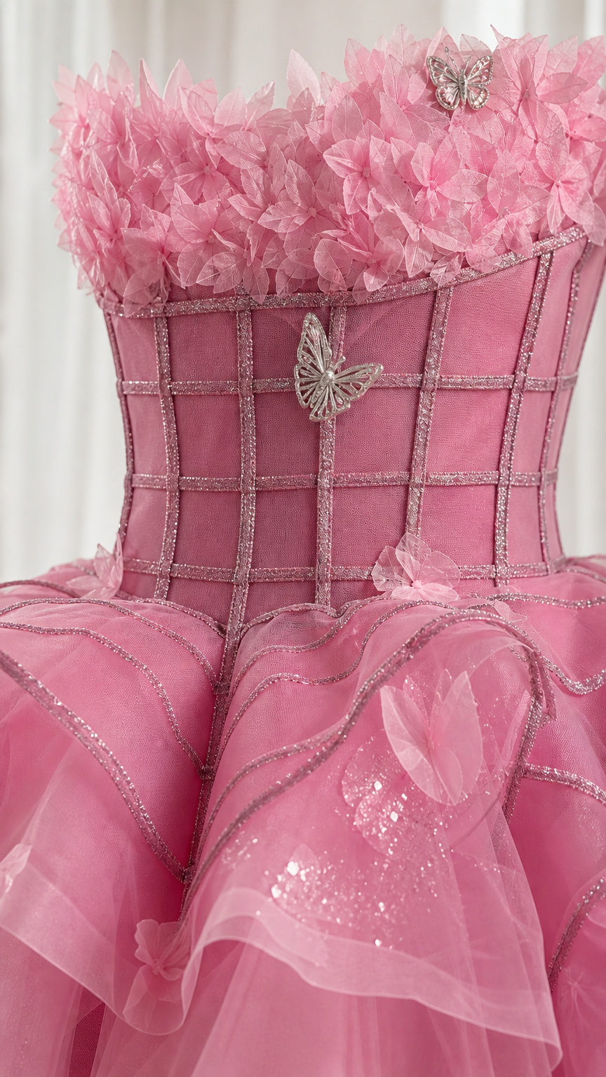 Close-up of Corset Bodice and 3D Butterfly Appliques