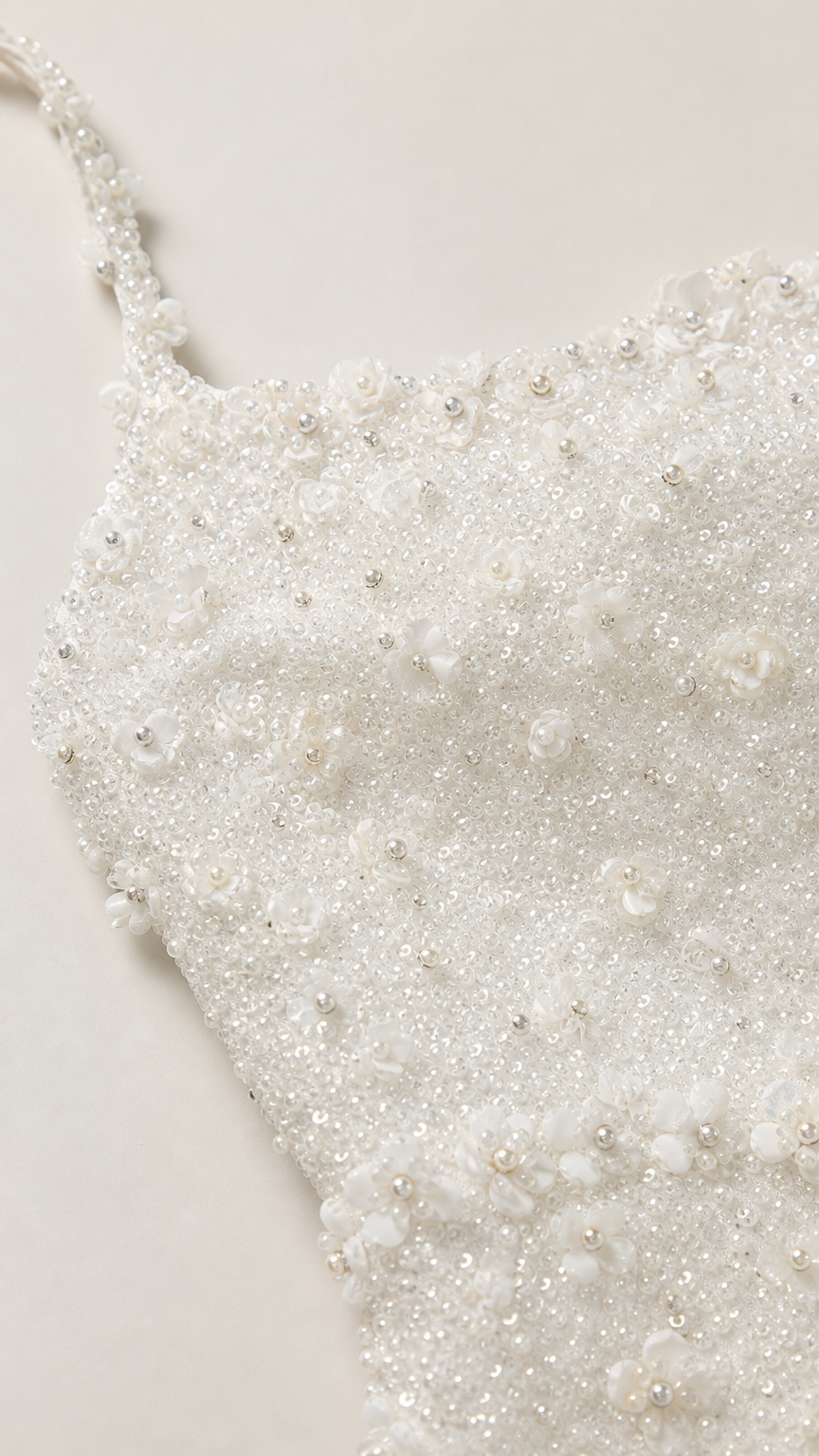 Close-up of intricate bead and pearl texture