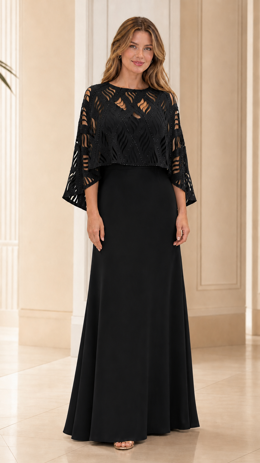 Front view of the black evening dress variant