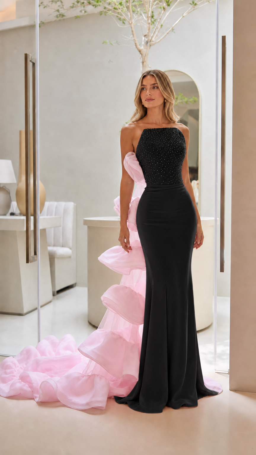 Black color variant of the sequin evening gown