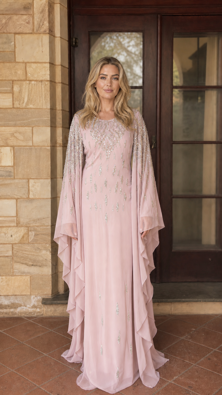 Pink beaded kaftan maxi dress