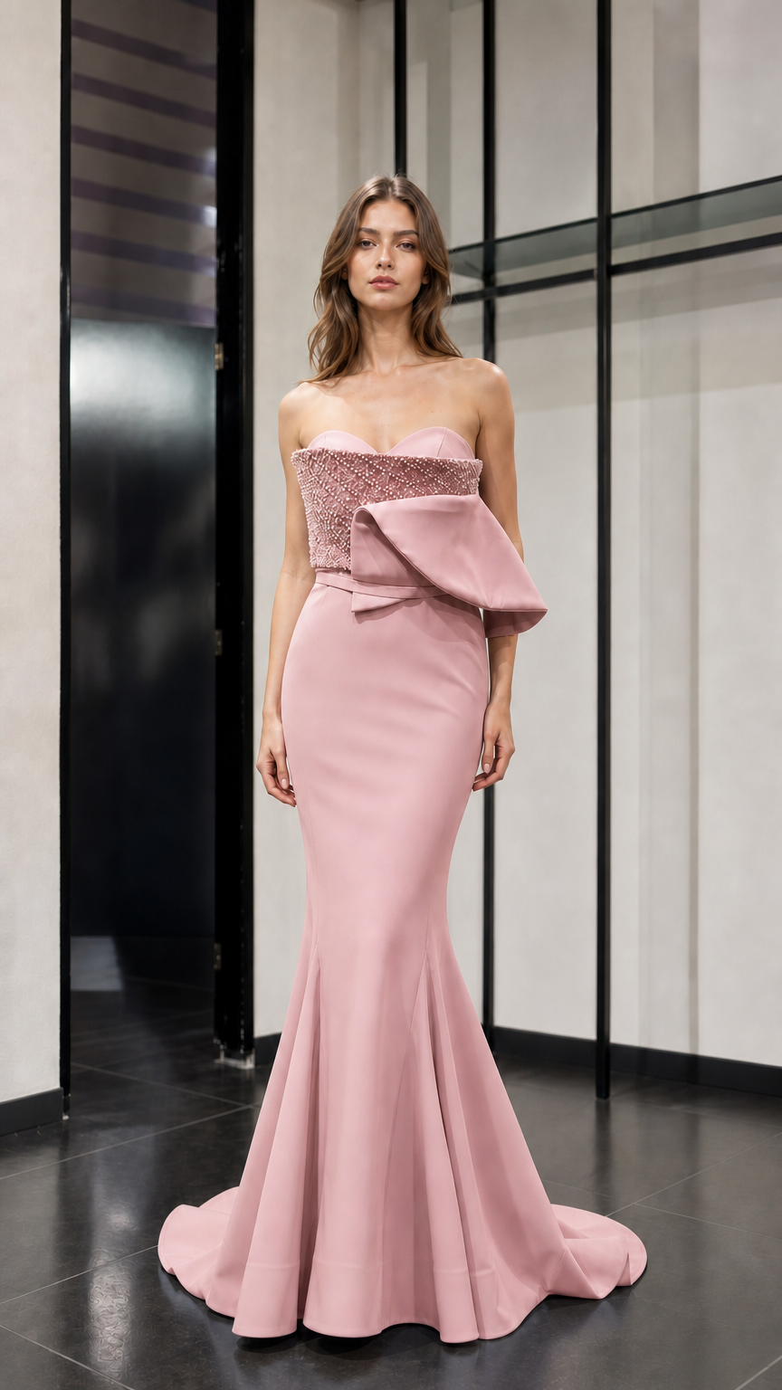 Front view of dusty pink evening gown variant