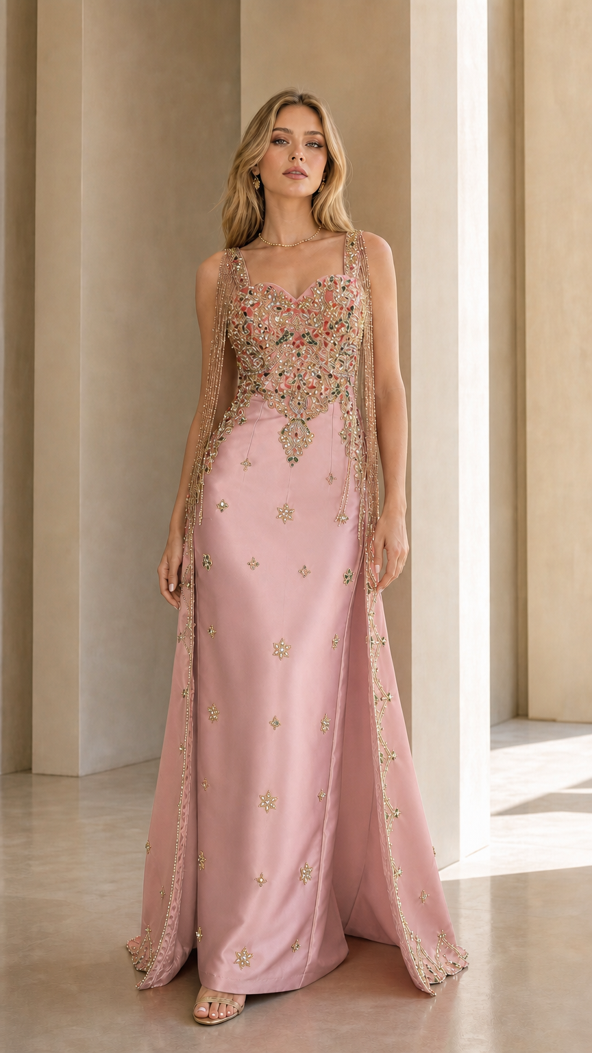 Pink variant of the embellished evening gown