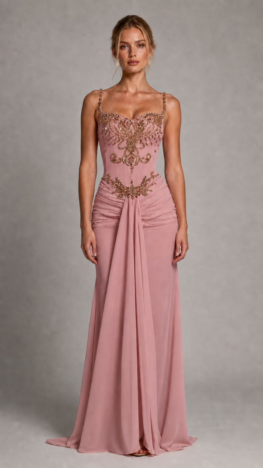 Front view of pink evening gown variant
