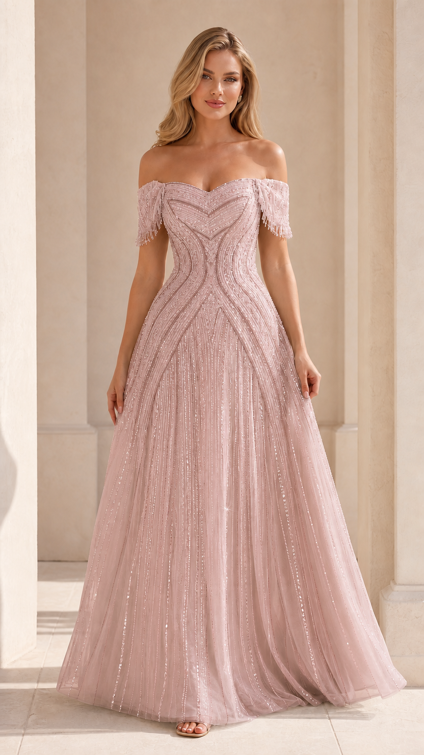 Blush pink variant of formal A-line dress