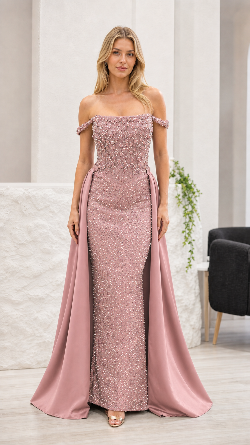 Front view of pink evening gown variant