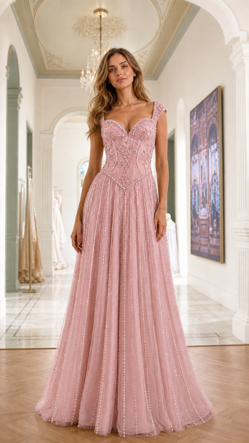 Front view of pink evening gown variant