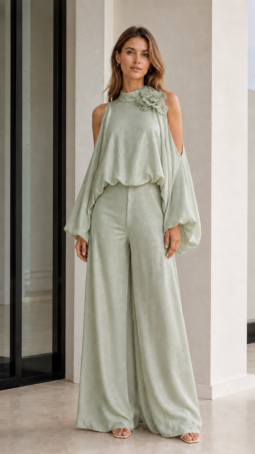 Front view of the sophisticated sage green color variant