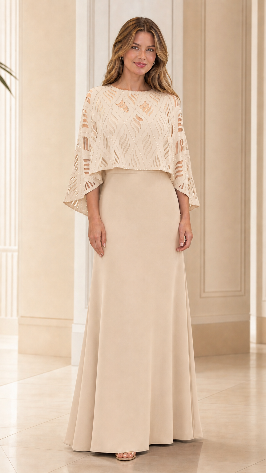 Front view of the champagne evening dress variant