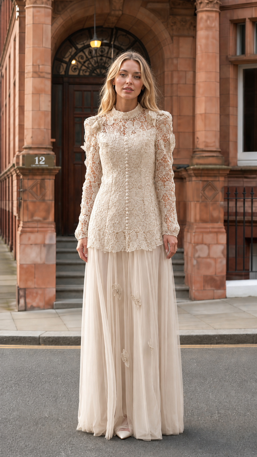 Champagne lace bodice and tulle skirt variant
