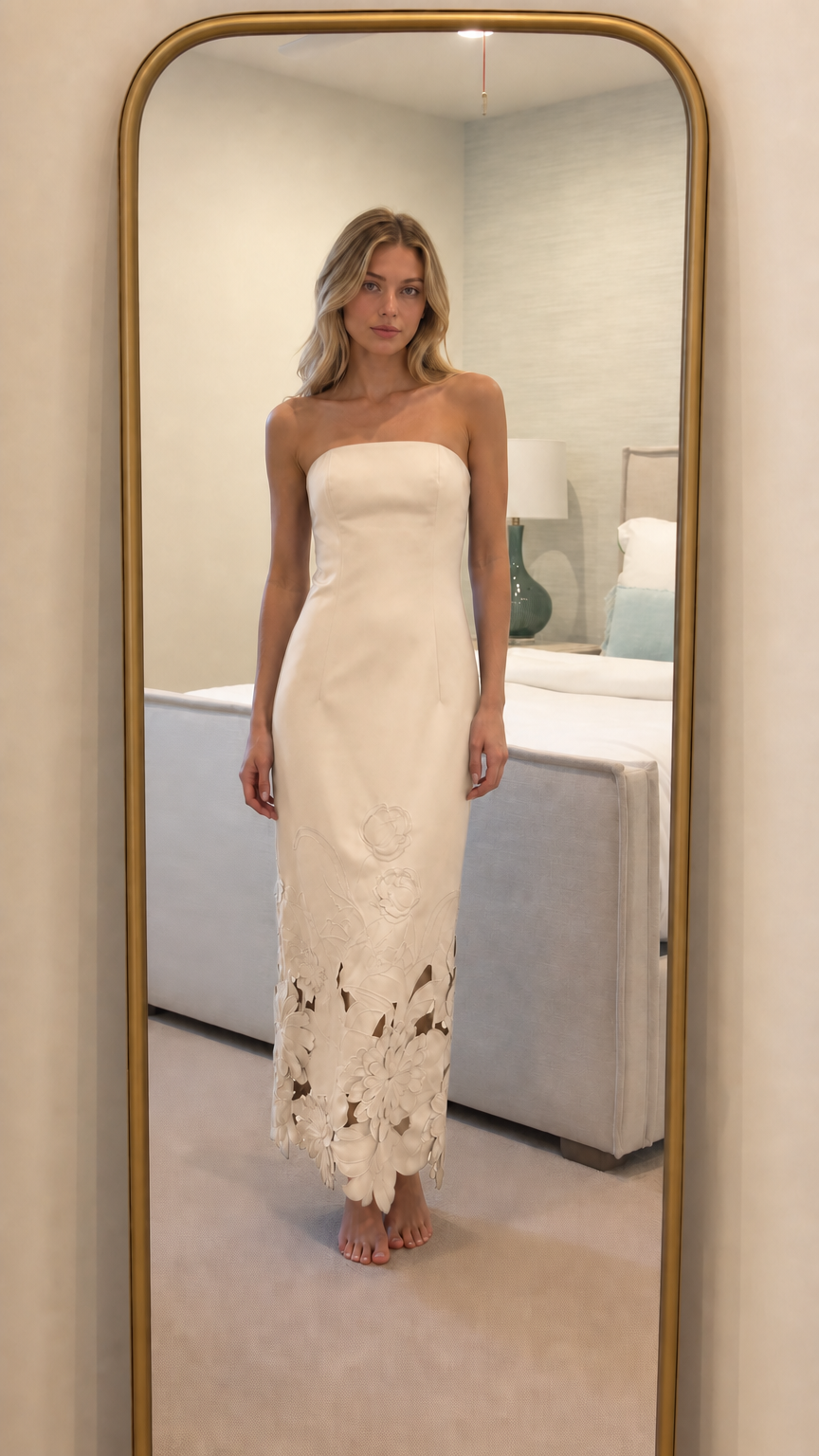 Ivory strapless floral laser-cut maxi dress