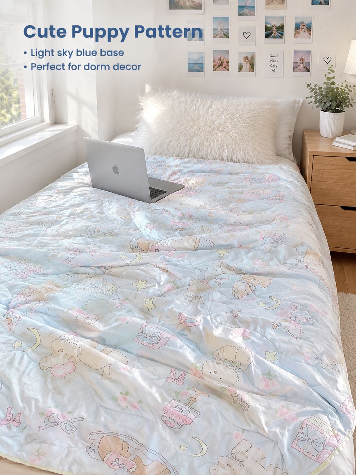 Summer Thin Blanket for Students, Cute Puppy Pattern for Dormitory