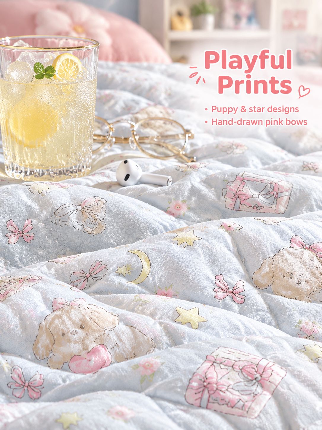 Summer Thin Blanket for Students, Cute Puppy Pattern for Dormitory