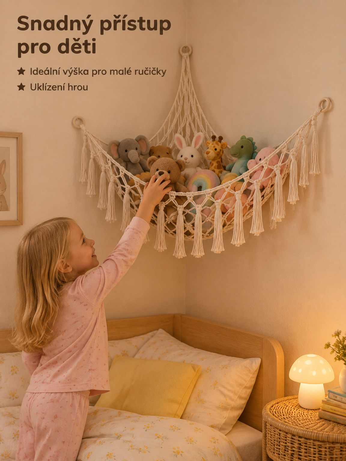 Pletená síťová houpací síť na plyšové hračky