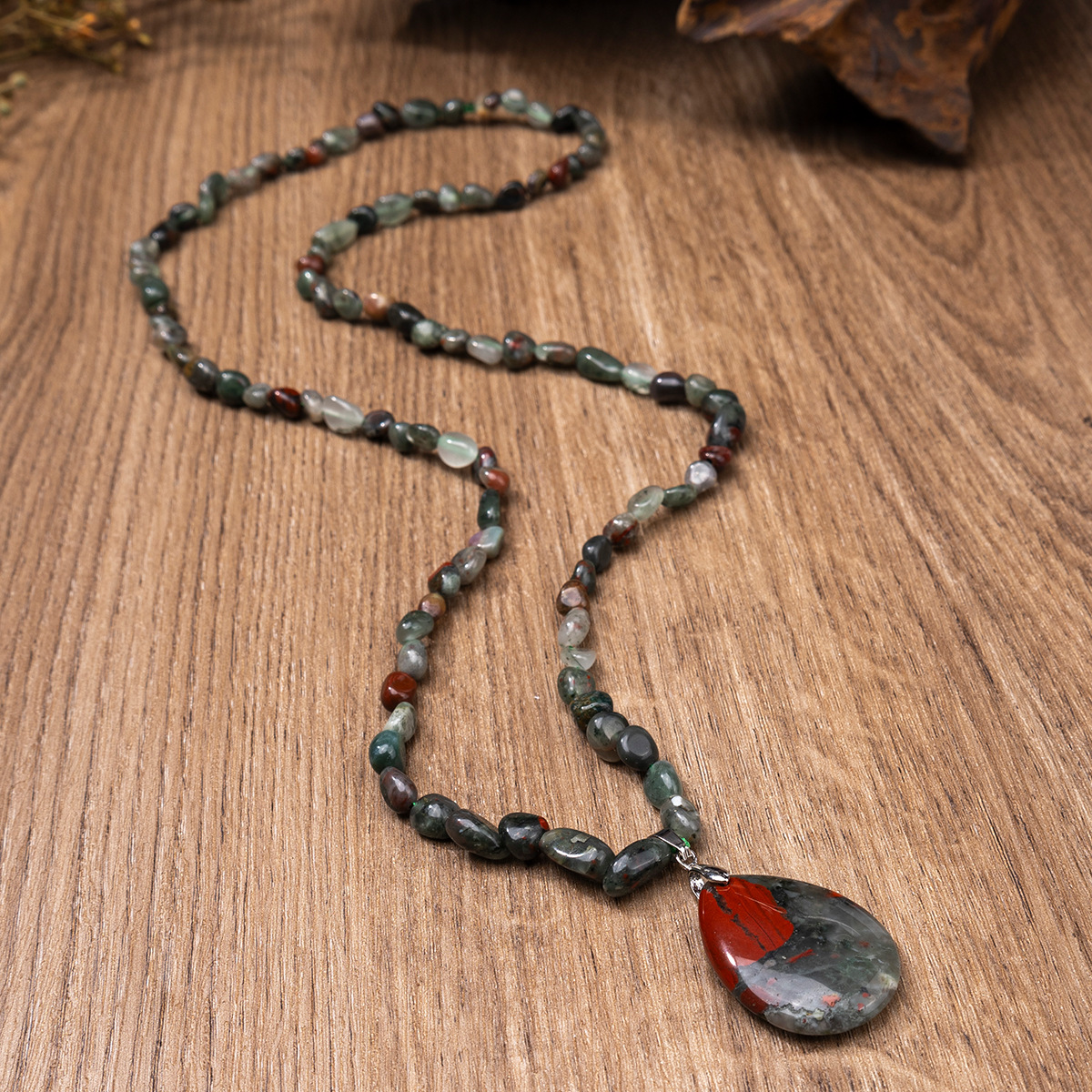 Natural Amazonite Stone Teardrop Healing Balance Meditation Pendant Necklace