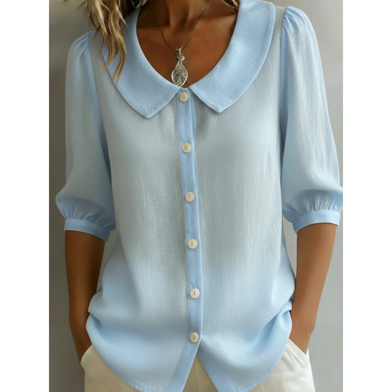 Retro Peter Pan Collar Artistic Striped Cotton-linen Blouse