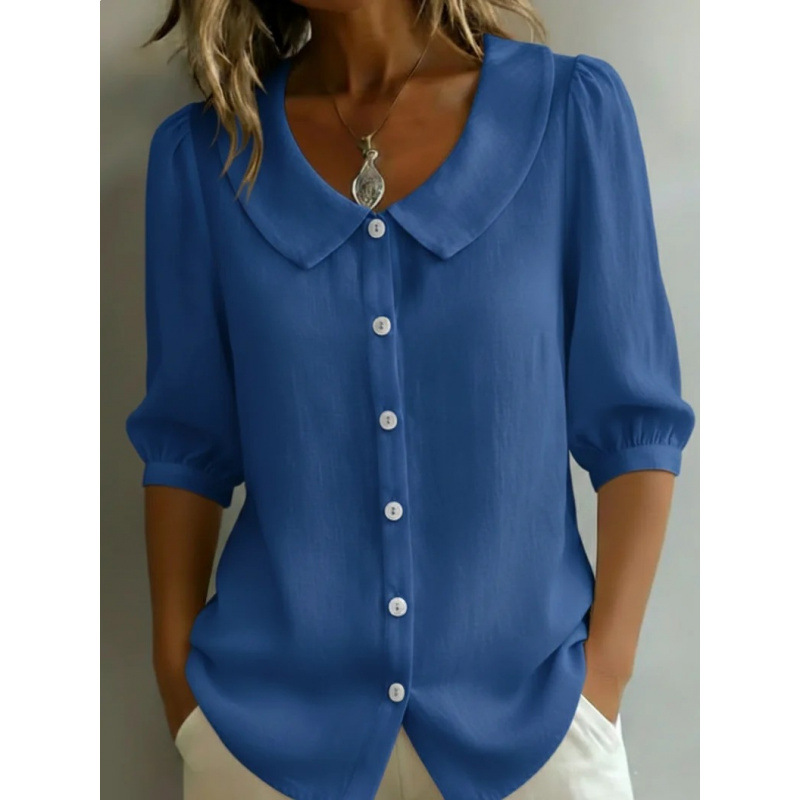 Retro Peter Pan Collar Artistic Striped Cotton-linen Blouse