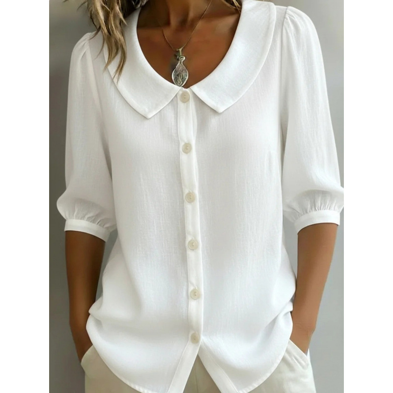 Retro Peter Pan Collar Artistic Striped Cotton-linen Blouse
