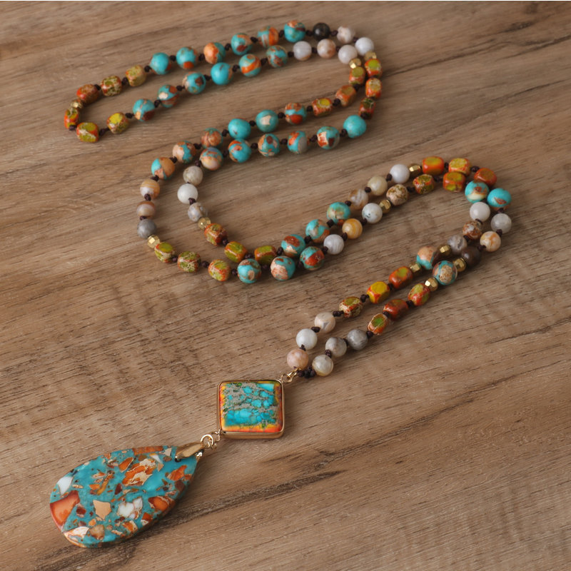 Natural Amazonite Stone Teardrop Healing Balance Meditation Pendant Necklace
