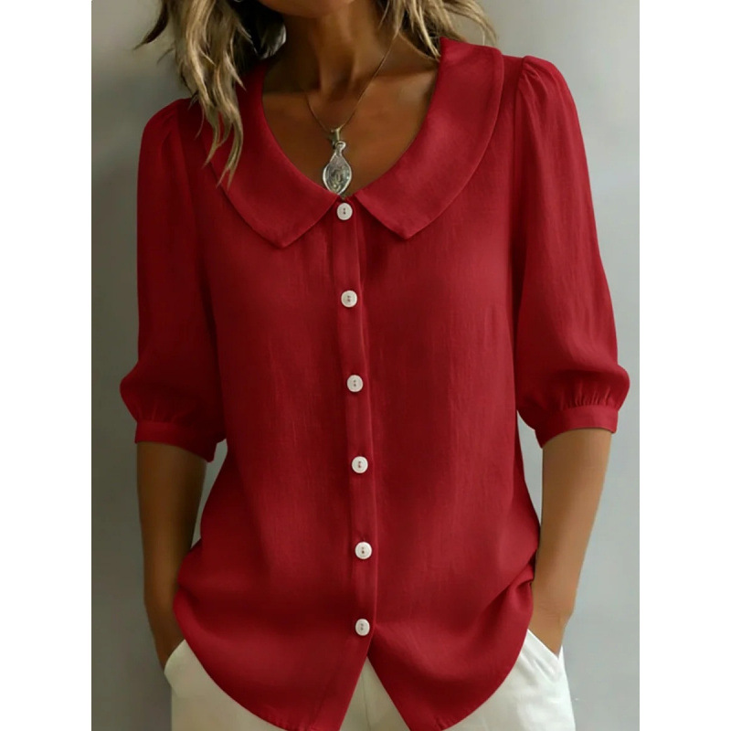 Retro Peter Pan Collar Artistic Striped Cotton-linen Blouse